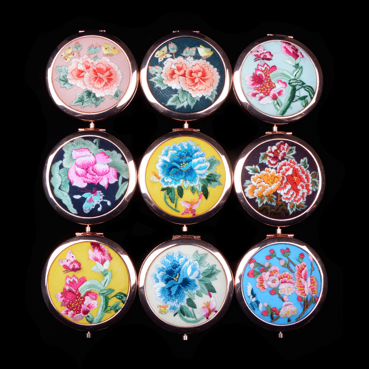 龙华化妆随身镜精品出国送礼刺绣中国风古风摄影 手绣镜子